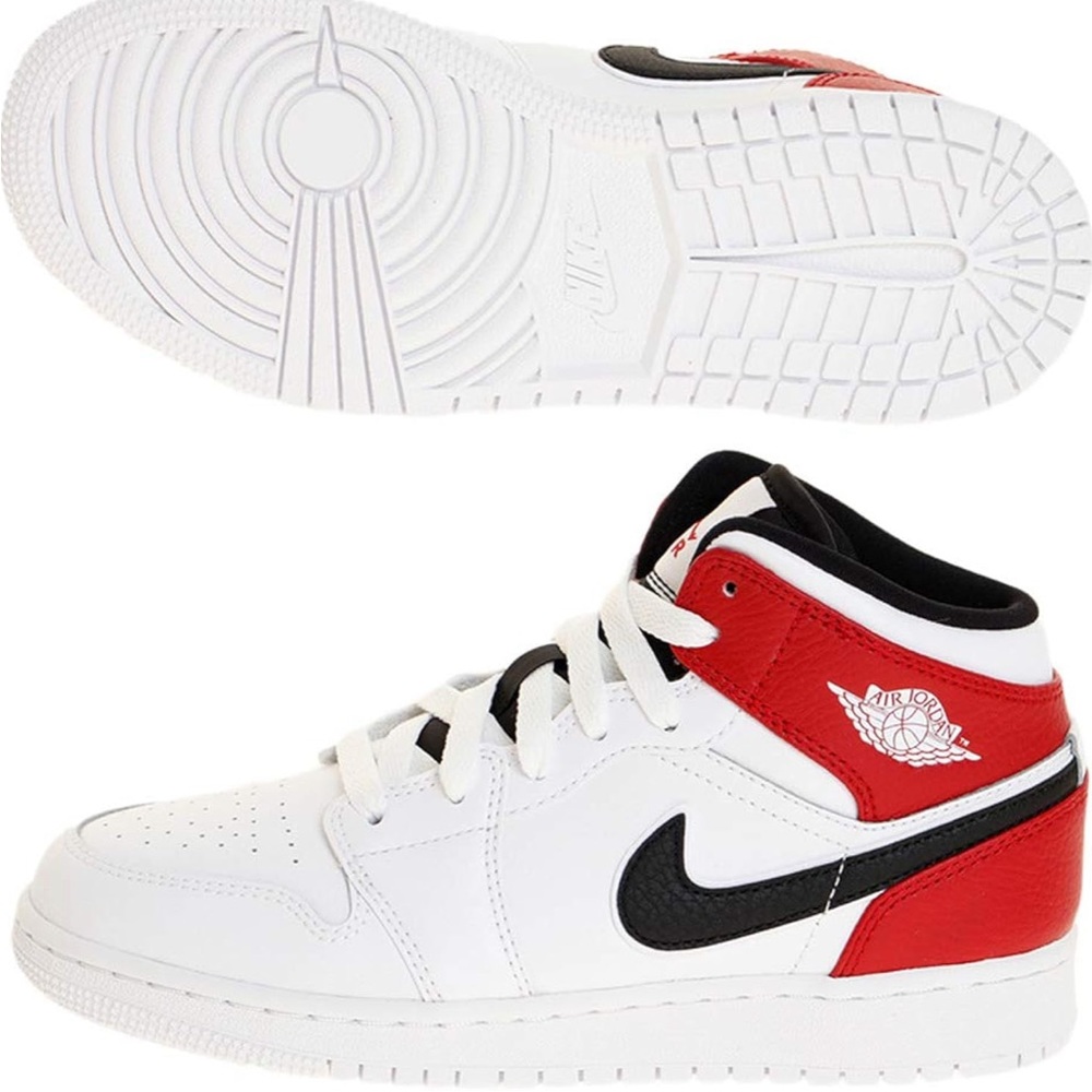 Toddler Jordan 1 mid (ps) white/black-gym red size 13c worn once; retail $65